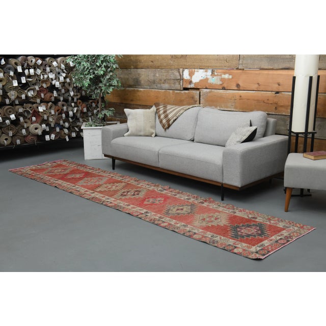 Vintage Turkish Hand-Knotted vintage rug is a semi-antique vintage runner rug.'70s Eastern region of Turkey's unique rug...