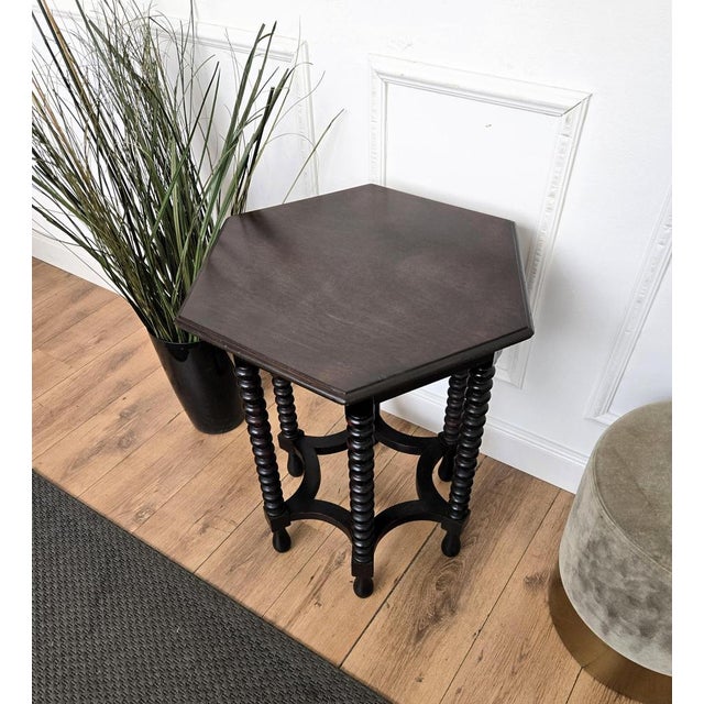 Antique Italian Hexagonal Side Table in Black Walnut, 1890s For Sale - Image 6 of 9