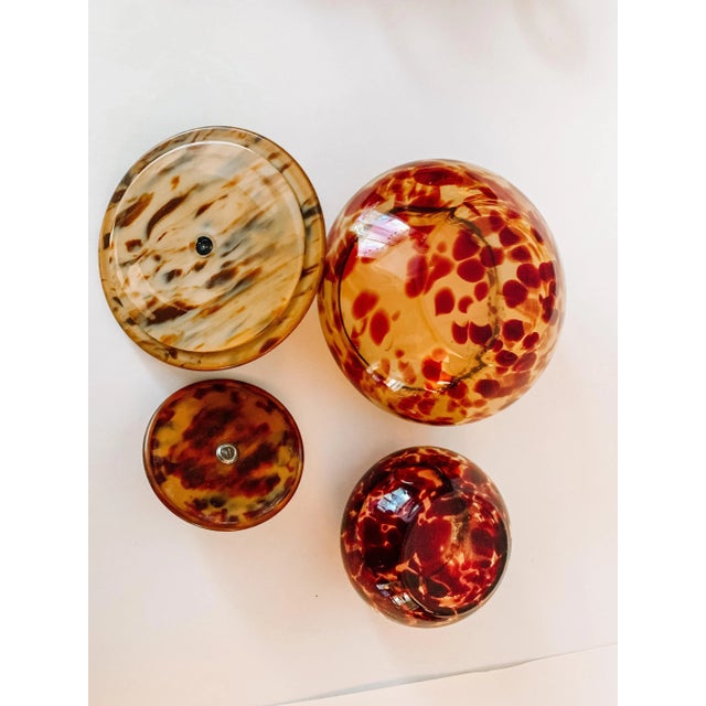 Vintage Decorative Hand Blown Glass Tortoise Shell Pattern Jars With ...