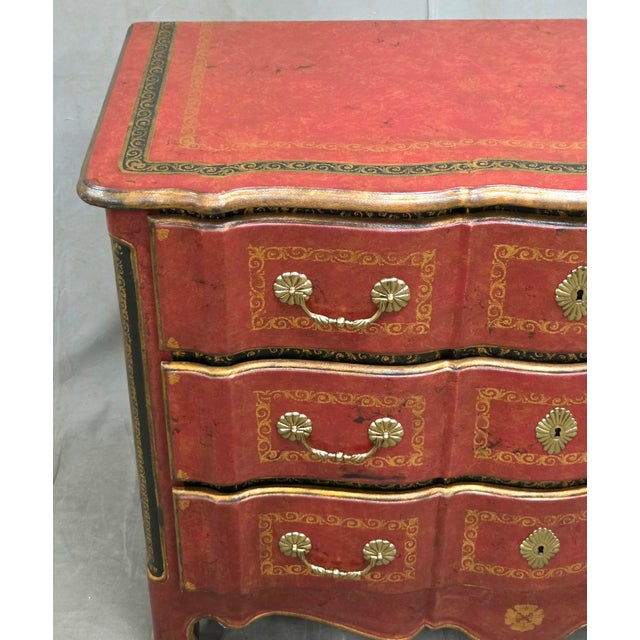 Theodore Alexander Vintage Theodore Alexander Red Leather Wrapped Serpentine Chest of Drawers For Sale - Image 4 of 13