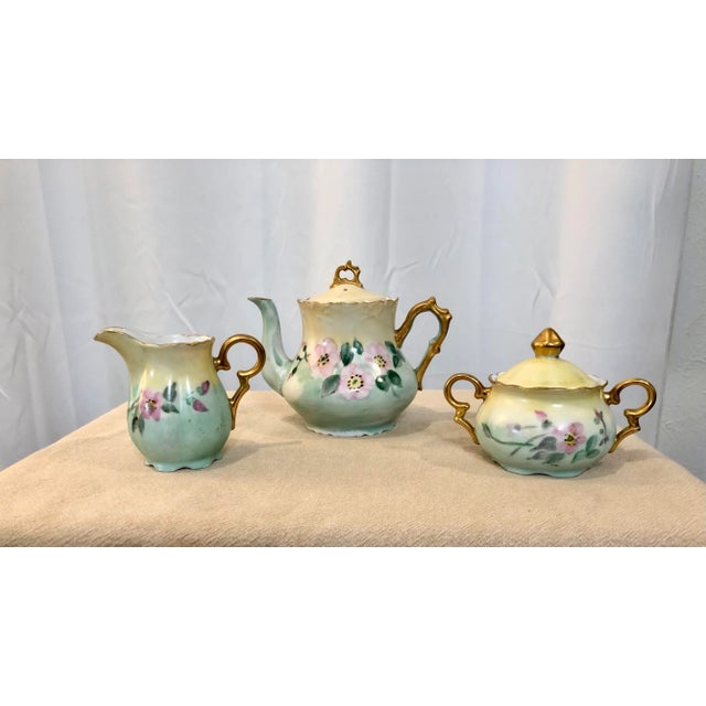Ceramic Early 20th Century Hand Painted Floral Limoges Porcelain Coffee/Tea Set- 3 Pieces For Sale - Image 7 of 8