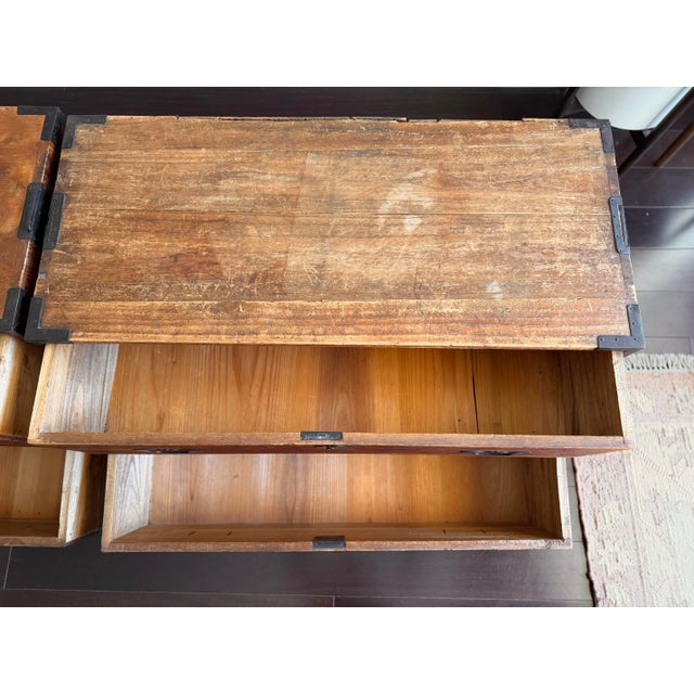 Antique Japanese Tansu Chests, Pair – Meiji Style Kimono Storage With Iron Hardware For Sale - Image 10 of 12