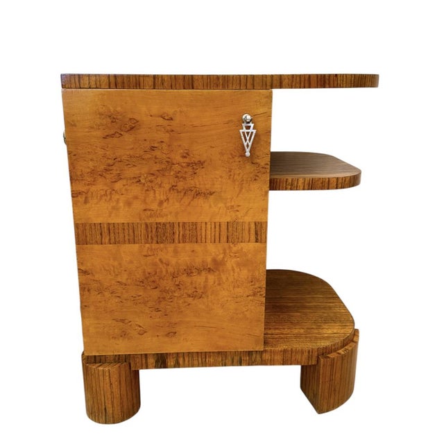 Wood Art Deco Nightstands in Zebrawood and Karelian Birch Veneer, Central Europe, 1930s, Set of 2 For Sale - Image 7 of 15