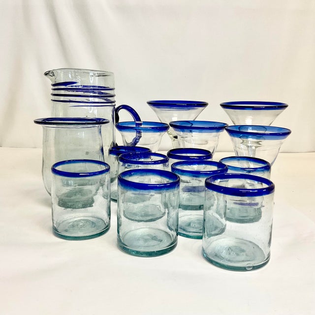 1970s Vintage Mexico Hand Blown Glass Bar Collection - 15 Piece Set. For Sale - Image 6 of 10