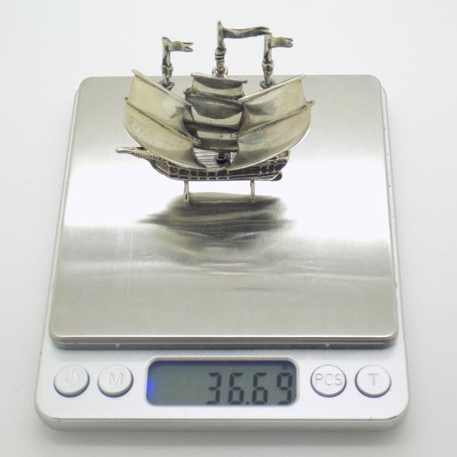 Vintage Italian Handmade Silver Vessel Sailing Ship Figurine, Tuscany, 1980s For Sale - Image 9 of 13