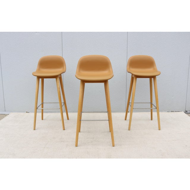 Fabulous set of 3 Fiber bar stools by Copenhagen-based design duo Iskos-Berlin for the Danish brand Muuto. These elegant...