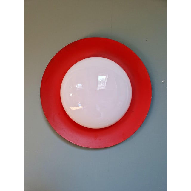 1960s Space Age Round Wall Sconces in Orange Lacquered Metal and White Opaline Glass, 1960s, Set of 2 For Sale - Image 5 of 18