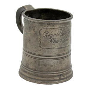 Pewter Taper Sided Tankard From the Royal George, Chatham. C. 1860s. Mark of Horse Rearing in a Shield, #6.