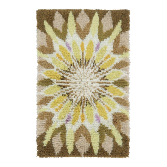 Vintage Swedish Rya Runner With Gold Sunflower Medallion Pattern - Rug & Kilim For Sale