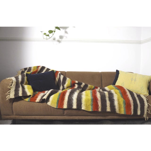 Vintage Folk Art Portuguese Wool Blanket Cobertor De Papa Striped Textile Rustic Bed Throw, 1950s For Sale - Image 6 of 11