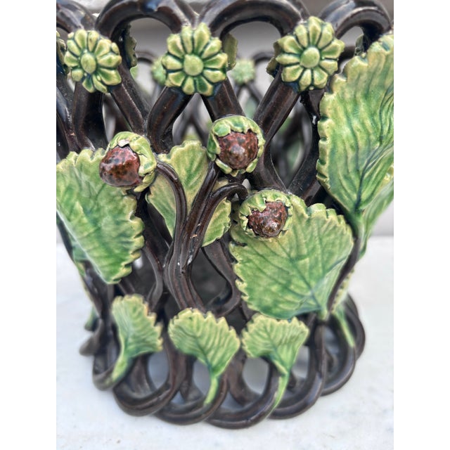 Late 19th Century 19th Century French Majolica Palissy Reticulated Cache Pot Roanne For Sale - Image 5 of 7