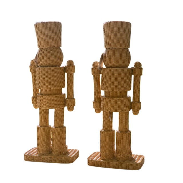 2020s Pair Life Size Woven Indoor/Outdoor Wicker/Rattan Nutcrackers by Becki Owens For Sale - Image 5 of 8