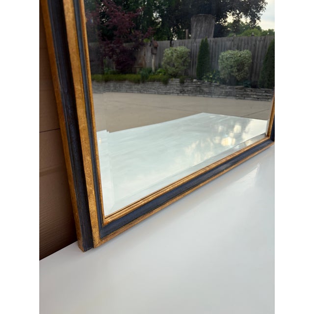 Gold Late 20th Century Italian Giltwood Mirror With Blue Painted Details and Floral Swags For Sale - Image 8 of 12