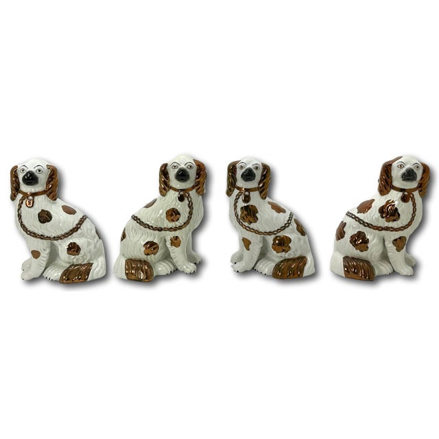 Figurative Set of 4 Antique Mid 19th Century Copper Luster Decorated English Staffordshire Pottery Dogs - Spaniels For Sale - Image 3 of 12