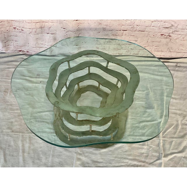 Silas Seandel (American, 1937-2021) Hand-Welded Coffee Table. Table features a dramatic, hand-welded steel base composed...