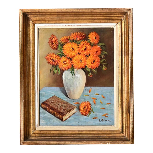 French Vintage Framed Floral Still Life For Sale