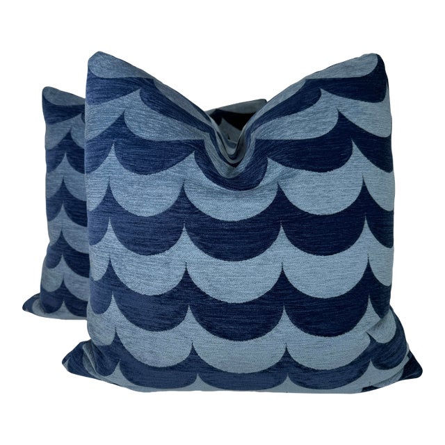 Erica Wakerly "Scoop" in Blue 22" Pillows-a Pair For Sale