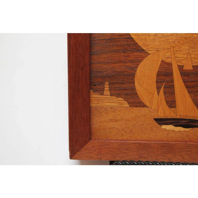 Vintage "Sailboat" Marquetry Wooden Inlaid Clock Artist Signed For Sale In New York - Image 6 of 11