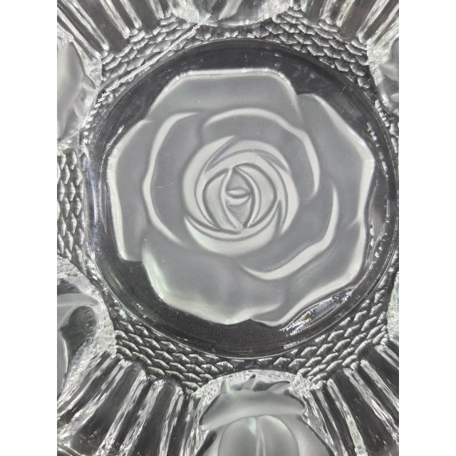 Vintage Clear Glass Rose Etched Vanity Trinket Dish- Scalloped Edges For Sale - Image 13 of 18