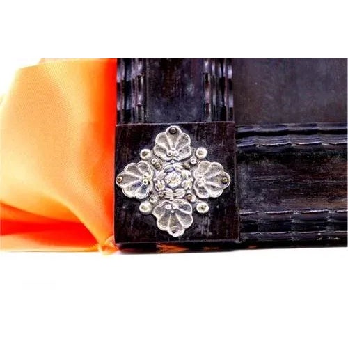 Rosewood Frame with Silver Floral Appliqués and Shading For Sale - Image 4 of 6