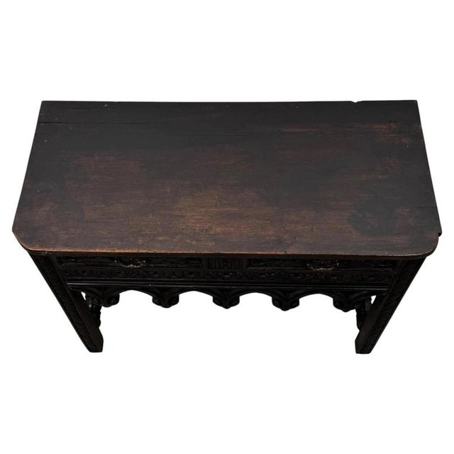 Antique Gothic Style Side Table in Carved Oak, 1800s For Sale - Image 4 of 12