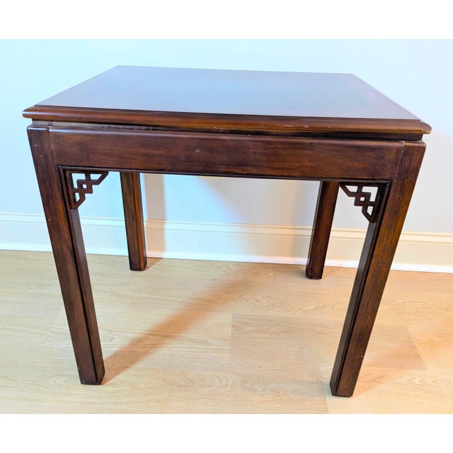 Drexel Heritage Chinese Chippendale Banded Mahogany Side Tables, Pair For Sale - Image 12 of 15