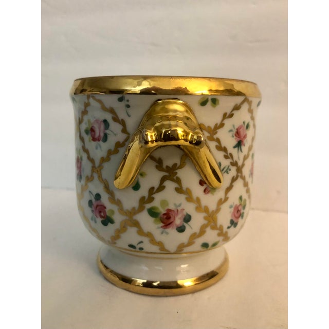 Mid 20th Century French Pink Rose and Gold Porcelain Cache Pot | Chairish