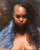 Mood by Karen Offutt | Oil on board Portrait of a person with dreadlocks wearing a blue fur coat. For Sale