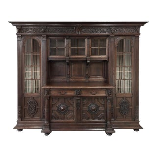 19th Century French Renaissance Revival Carved Oak Bookcase / Bar For Sale