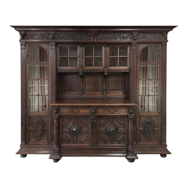 19th Century French Renaissance Revival Carved Oak Bookcase / Bar For Sale