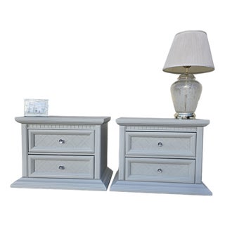Vintage Oak Nightstands With Lattice Inlay, 2 Pieces For Sale