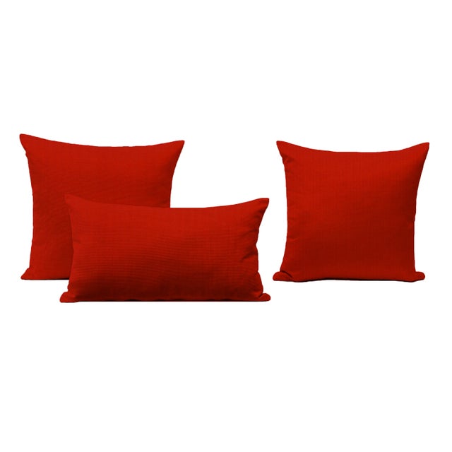 Contemporary Red Outdoor Throw Pillows - Set of 3 For Sale - Image 3 of 3