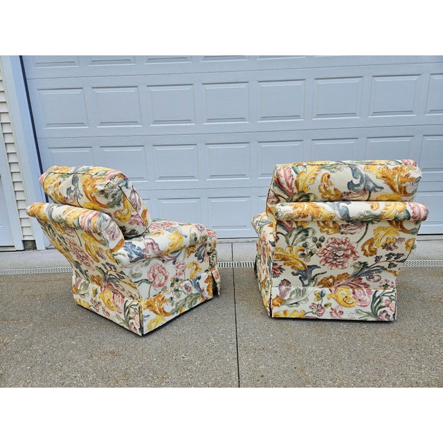 Textile Baker Furniture Floral Print Swivel Chairs For Sale - Image 7 of 15