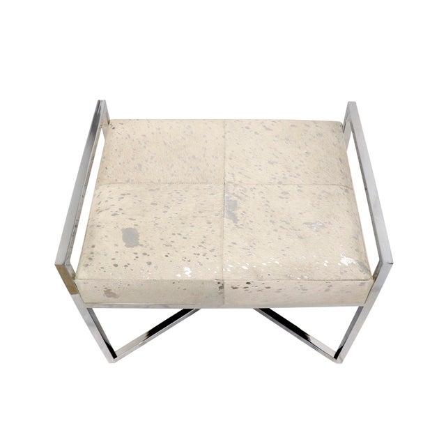 Modern Pasargad Home Safari St. Steel Frame Cowhide Bench For Sale - Image 3 of 6