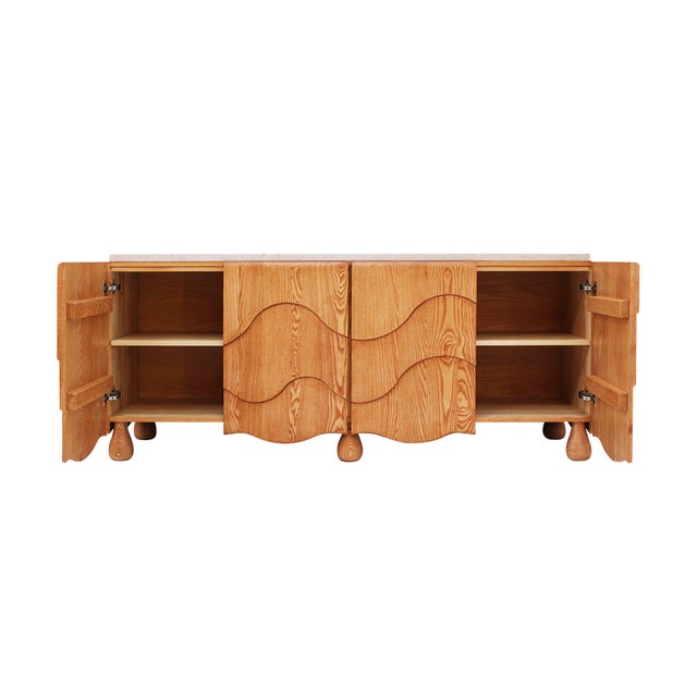 2000 - 2009 Italian Handcrafted Oak and Travertine Sideboard, 2000s For Sale - Image 5 of 12