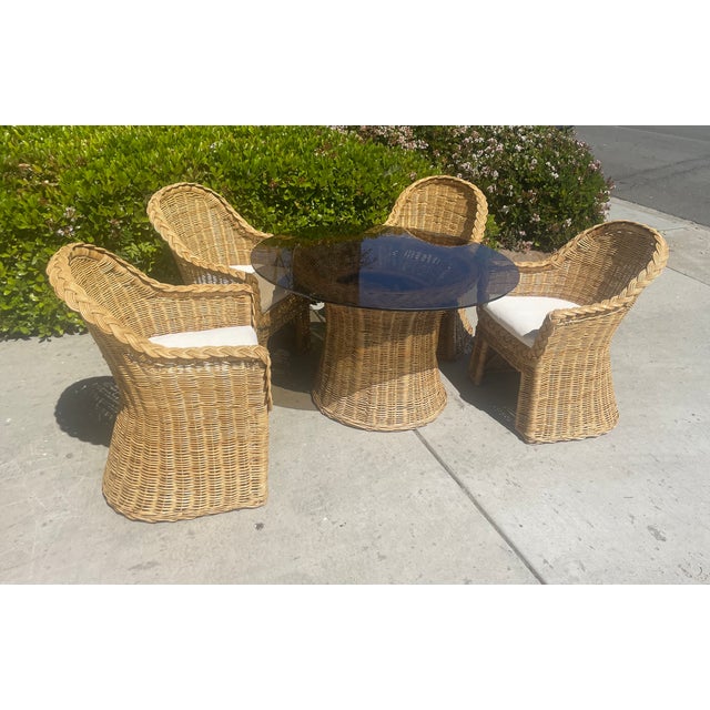 Vintage Woven Rattan Wicker Dining Set, Coastal Style With Braided Trim After Bielecky Brothers For Sale - Image 13 of 17