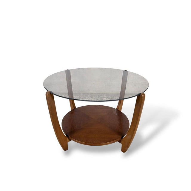 Glass Mid-Century Round Smoked Glass and Teak Coffee Table, 1960s For Sale - Image 7 of 8