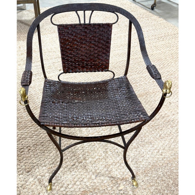 Pair Maison Jansen Style Equestrian Curule Chairs with Gilt Horse Heads For Sale - Image 4 of 10