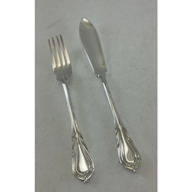 1980s Silver Fish Set for 12 Pair Fish Eaters & Fish Servers, Lily - 26 pcs For Sale - Image 11 of 18