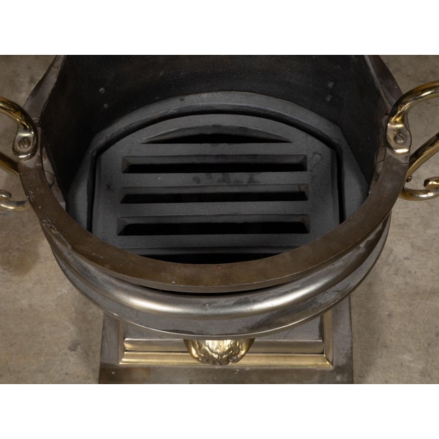 English Regency Style Coal Burner Fireplace Urn Grate with Brass Volutes For Sale - Image 4 of 12