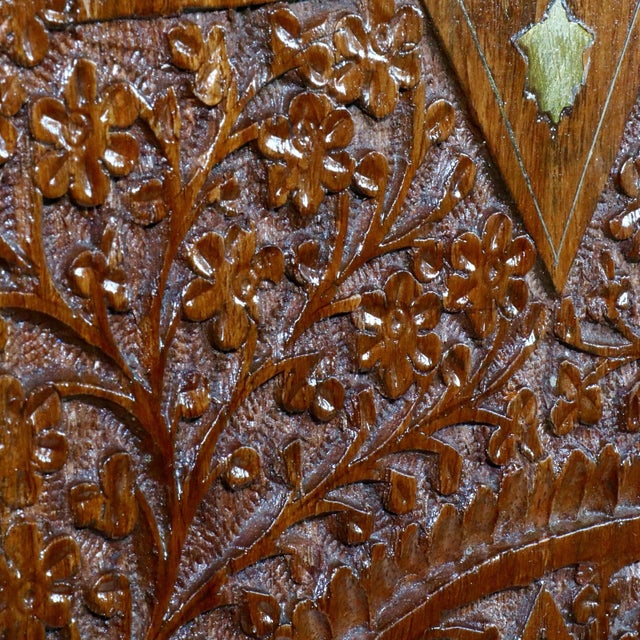 Anglo-Indian Carved Inlaid Rosewood Block Print Side Chairs - Set of 4 For Sale - Image 10 of 10
