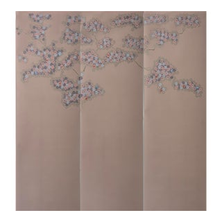 Hand-Painted Taupe Hydrangea Chinoiserie Mural Panels | Luxury Botanical Wall Art Set of 3 For Sale