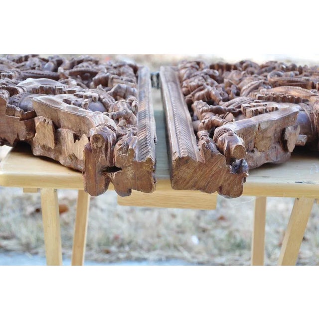 Pair of Sandalwood Architectural Bracket Depicting a Warrior on Horseback For Sale - Image 10 of 13