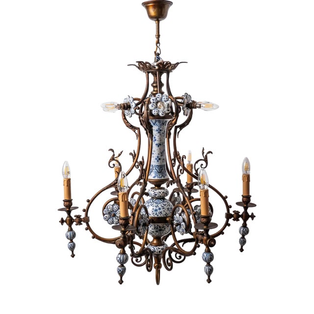 Large Antique Delft Chandelier For Sale