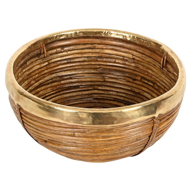 Decorative Bowl in Rattan and Brass, Italy, 1960s For Sale - Image 11 of 11