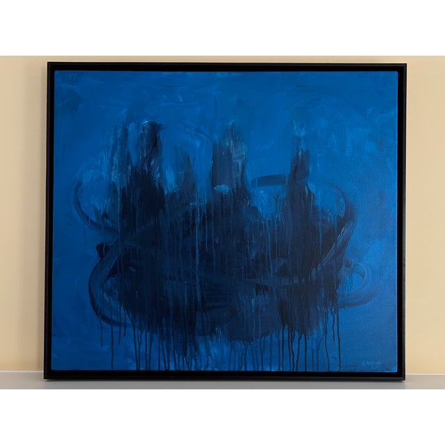 Paint Blue Fusion, Contemporary Framed Abstract Acrylic Painting by Stephen Remick For Sale - Image 7 of 12