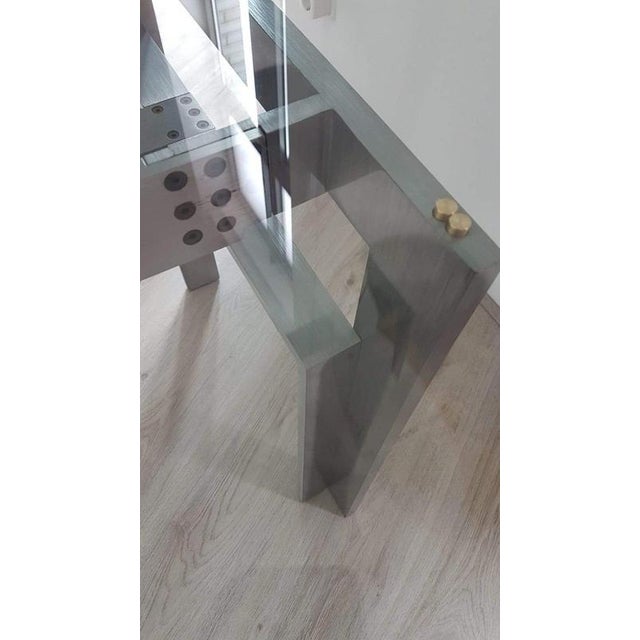 Doge Dining Table with Brushed Steel Base and Glass Top by Carlo Scarpa for Gavina Simon, 1970s For Sale - Image 6 of 12