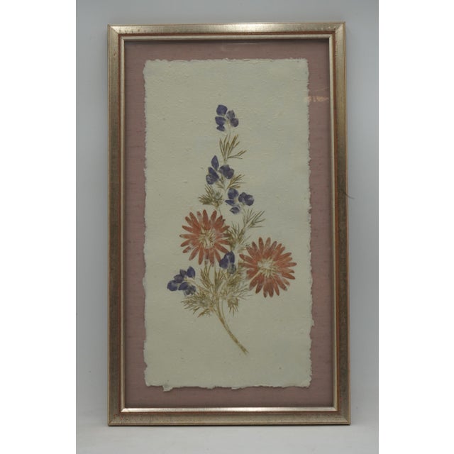 1940s Set of 5 Vintage Pressed Wildflower Art on Hand Deckled Edge Paper For Sale - Image 5 of 11