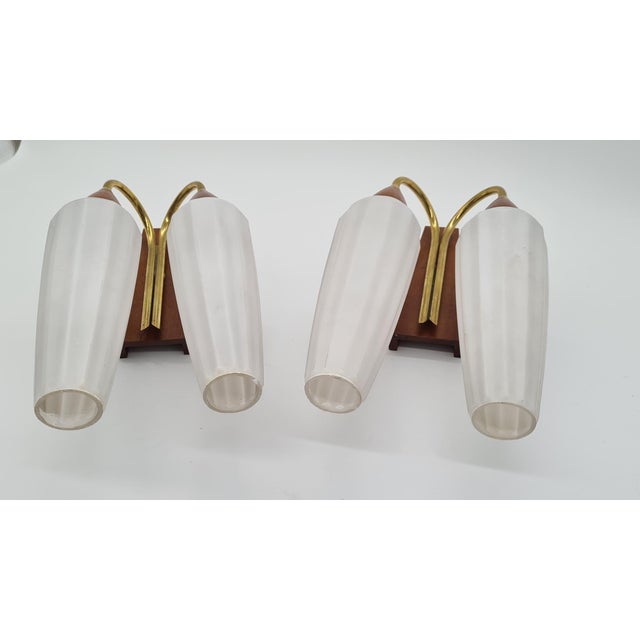 Wall Lamps in Teak, Brass and White Glass, Germany, 1960s, Set of 2 For Sale - Image 4 of 9