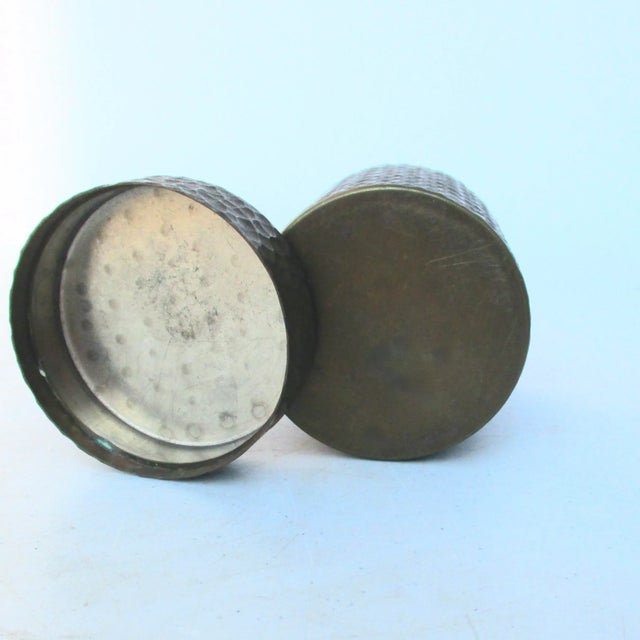 1930s Arts and Crafts Hammered Bronze Cylinder Box Circa 1930s' For Sale - Image 5 of 6
